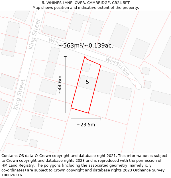 5, WHINES LANE, OVER, CAMBRIDGE, CB24 5PT: Plot and title map