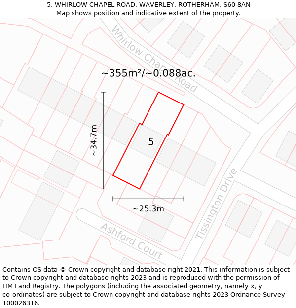 5, WHIRLOW CHAPEL ROAD, WAVERLEY, ROTHERHAM, S60 8AN: Plot and title map