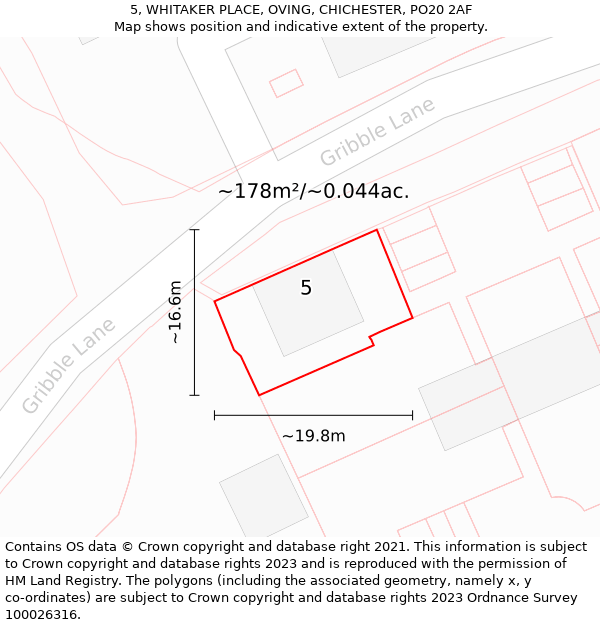 5, WHITAKER PLACE, OVING, CHICHESTER, PO20 2AF: Plot and title map