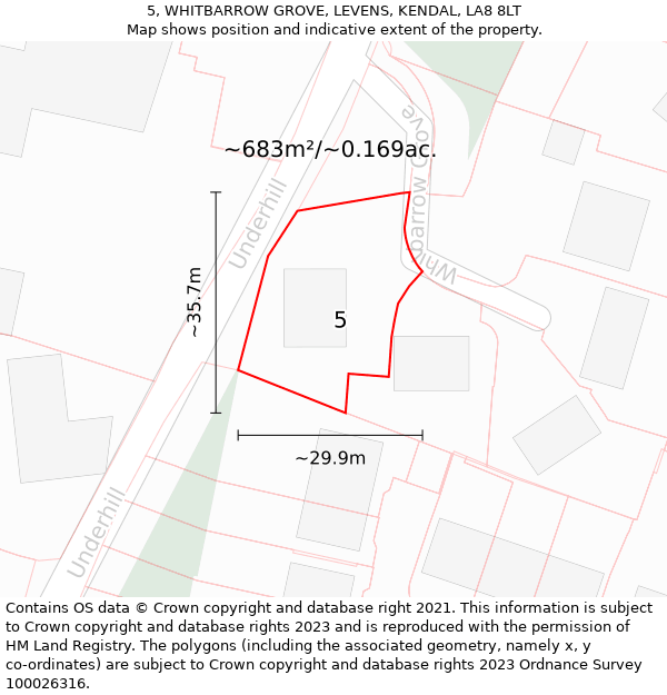 5, WHITBARROW GROVE, LEVENS, KENDAL, LA8 8LT: Plot and title map