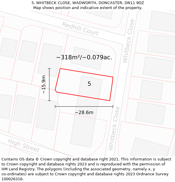 5, WHITBECK CLOSE, WADWORTH, DONCASTER, DN11 9DZ: Plot and title map