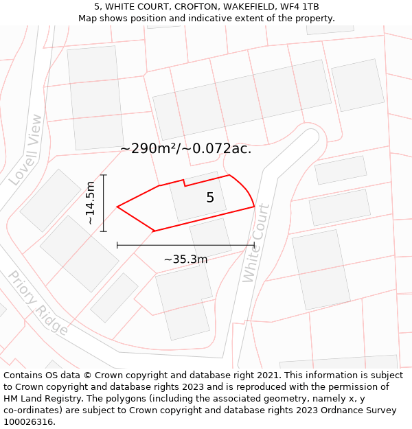 5, WHITE COURT, CROFTON, WAKEFIELD, WF4 1TB: Plot and title map