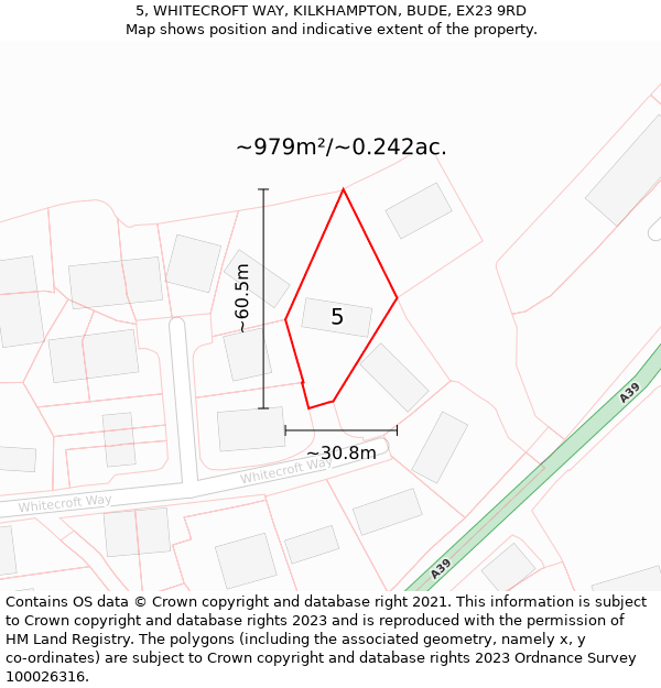 5, WHITECROFT WAY, KILKHAMPTON, BUDE, EX23 9RD: Plot and title map