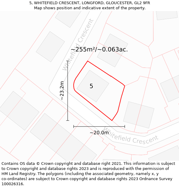 5, WHITEFIELD CRESCENT, LONGFORD, GLOUCESTER, GL2 9FR: Plot and title map