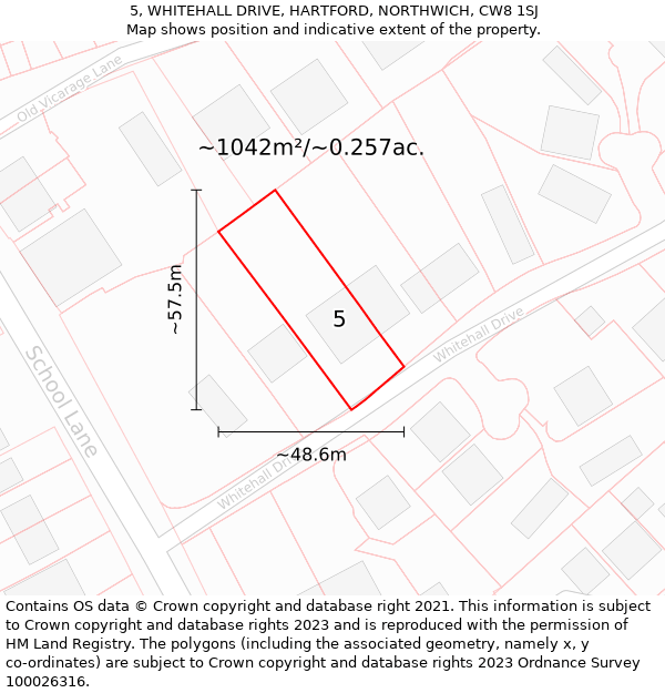 5, WHITEHALL DRIVE, HARTFORD, NORTHWICH, CW8 1SJ: Plot and title map