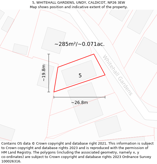 5, WHITEHALL GARDENS, UNDY, CALDICOT, NP26 3EW: Plot and title map