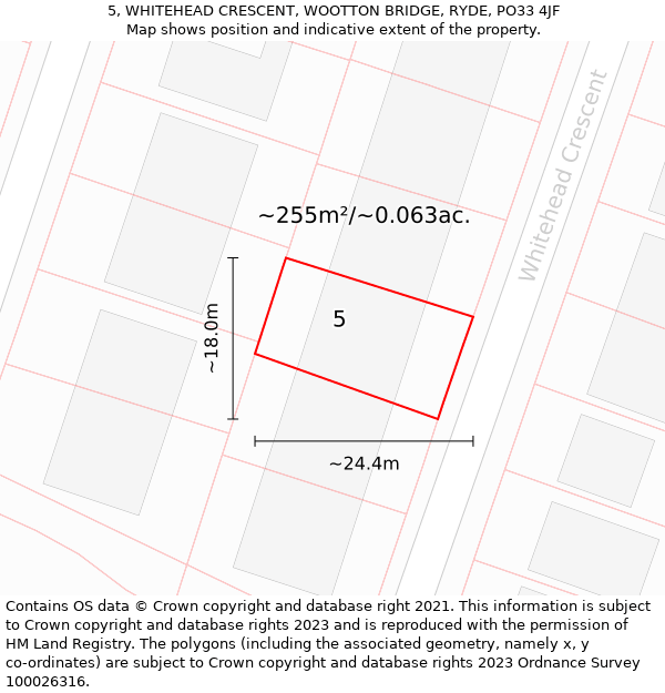 5, WHITEHEAD CRESCENT, WOOTTON BRIDGE, RYDE, PO33 4JF: Plot and title map