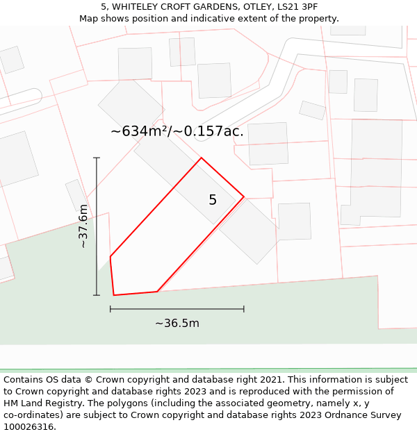 5, WHITELEY CROFT GARDENS, OTLEY, LS21 3PF: Plot and title map