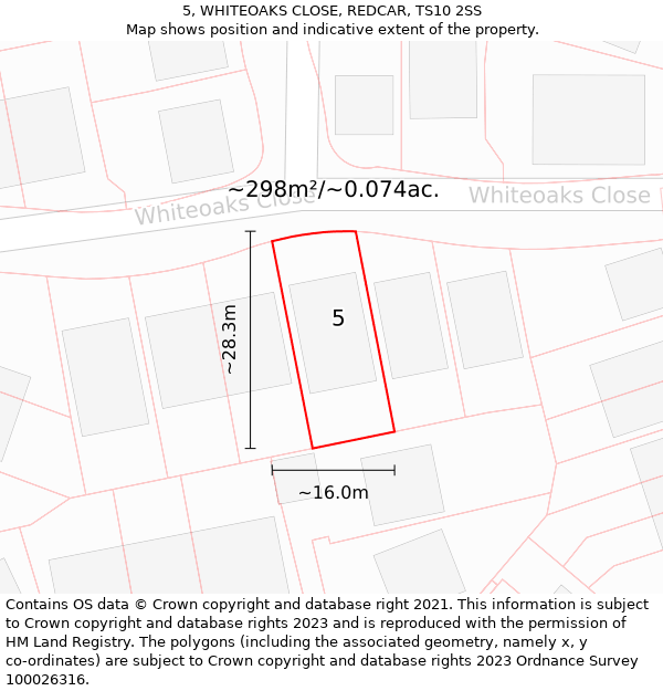 5, WHITEOAKS CLOSE, REDCAR, TS10 2SS: Plot and title map