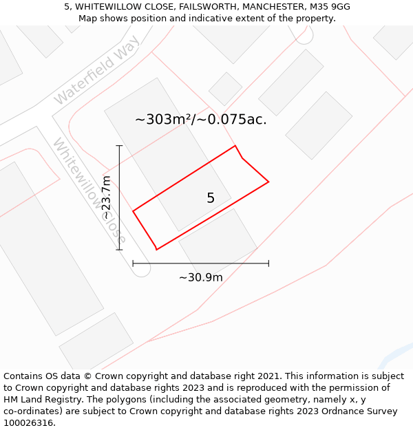 5, WHITEWILLOW CLOSE, FAILSWORTH, MANCHESTER, M35 9GG: Plot and title map