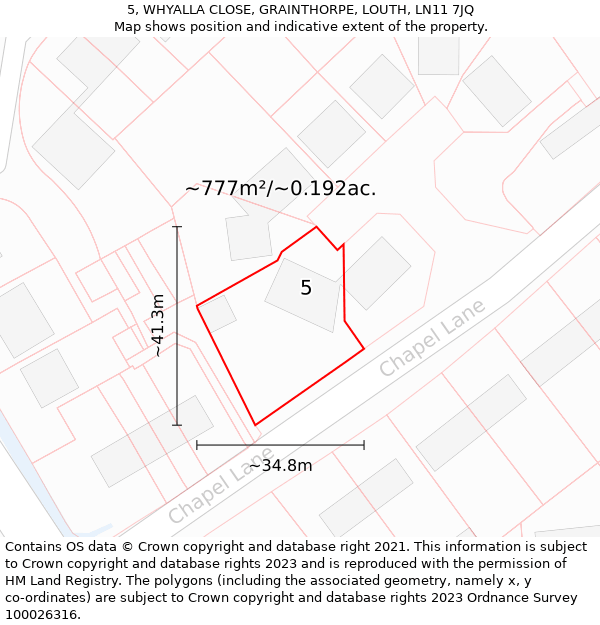 5, WHYALLA CLOSE, GRAINTHORPE, LOUTH, LN11 7JQ: Plot and title map