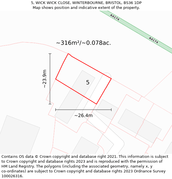 5, WICK WICK CLOSE, WINTERBOURNE, BRISTOL, BS36 1DP: Plot and title map