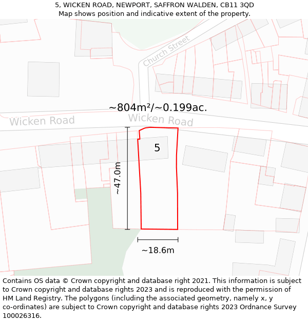 5, WICKEN ROAD, NEWPORT, SAFFRON WALDEN, CB11 3QD: Plot and title map