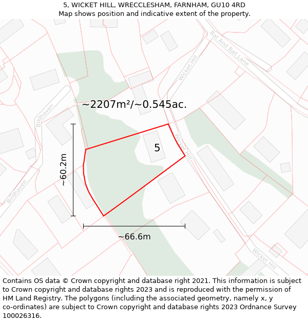 5, WICKET HILL, WRECCLESHAM, FARNHAM, GU10 4RD: Plot and title map