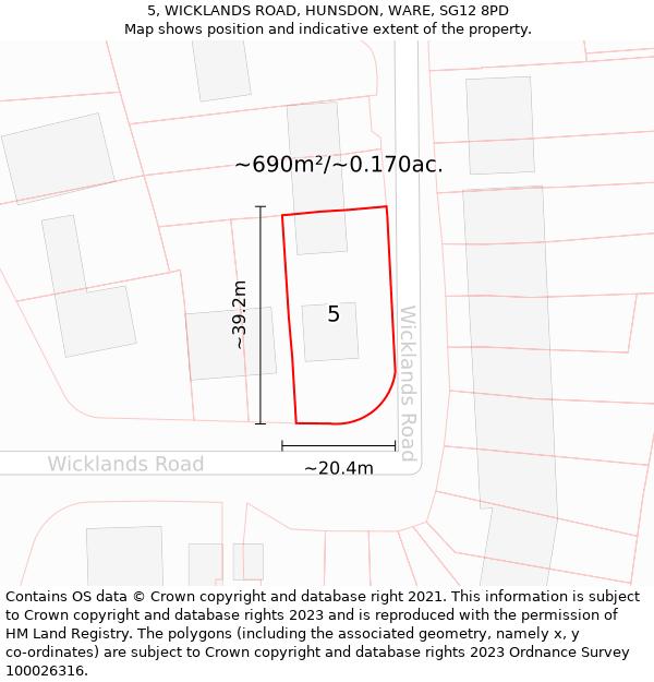 5, WICKLANDS ROAD, HUNSDON, WARE, SG12 8PD: Plot and title map