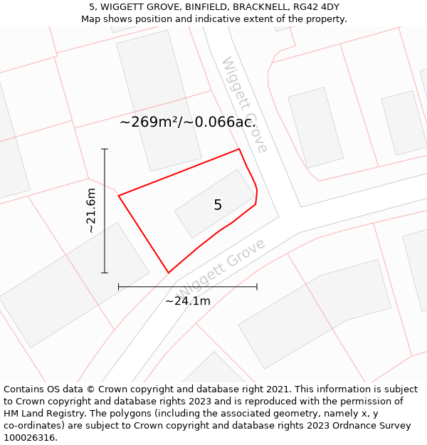 5, WIGGETT GROVE, BINFIELD, BRACKNELL, RG42 4DY: Plot and title map