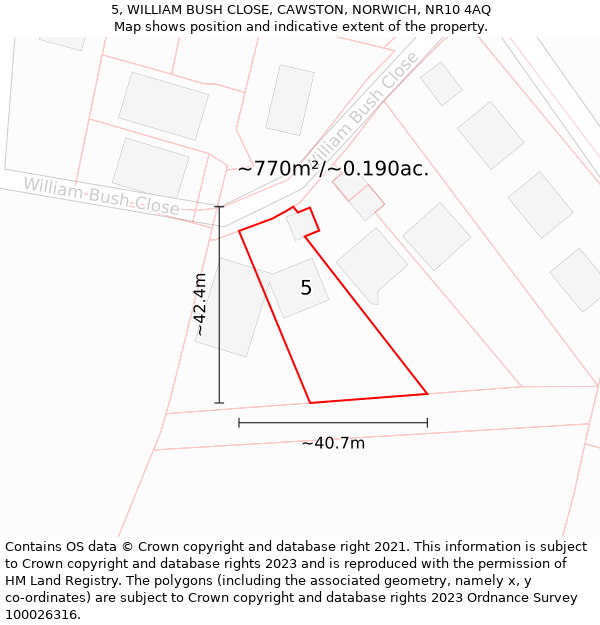 5, WILLIAM BUSH CLOSE, CAWSTON, NORWICH, NR10 4AQ: Plot and title map