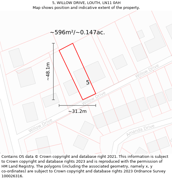 5, WILLOW DRIVE, LOUTH, LN11 0AH: Plot and title map