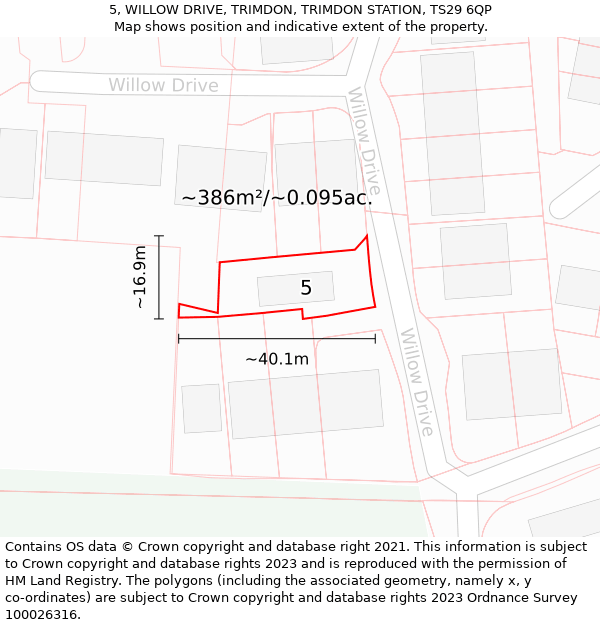 5, WILLOW DRIVE, TRIMDON, TRIMDON STATION, TS29 6QP: Plot and title map