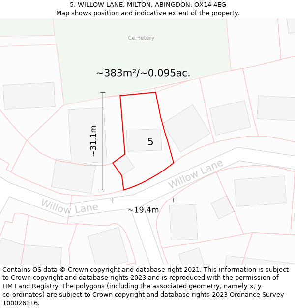 5, WILLOW LANE, MILTON, ABINGDON, OX14 4EG: Plot and title map