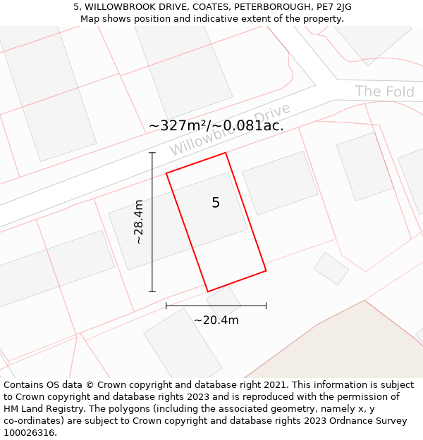 5, WILLOWBROOK DRIVE, COATES, PETERBOROUGH, PE7 2JG: Plot and title map