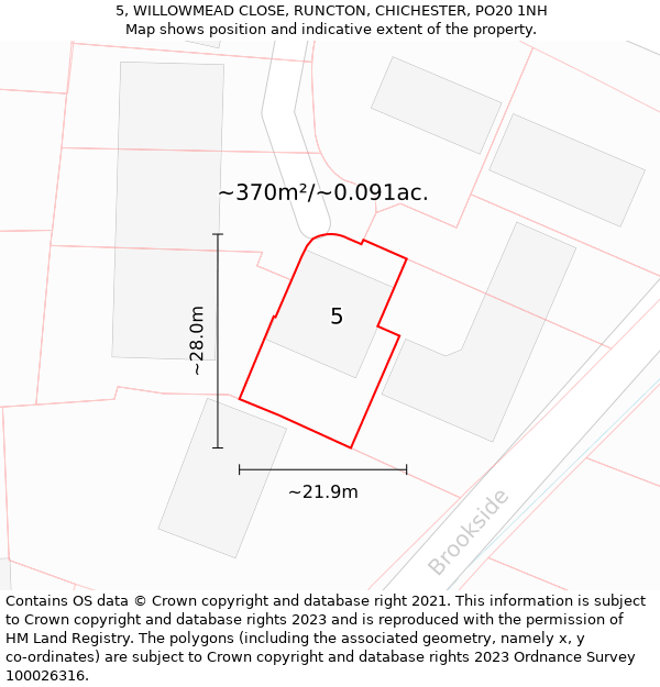 5, WILLOWMEAD CLOSE, RUNCTON, CHICHESTER, PO20 1NH: Plot and title map