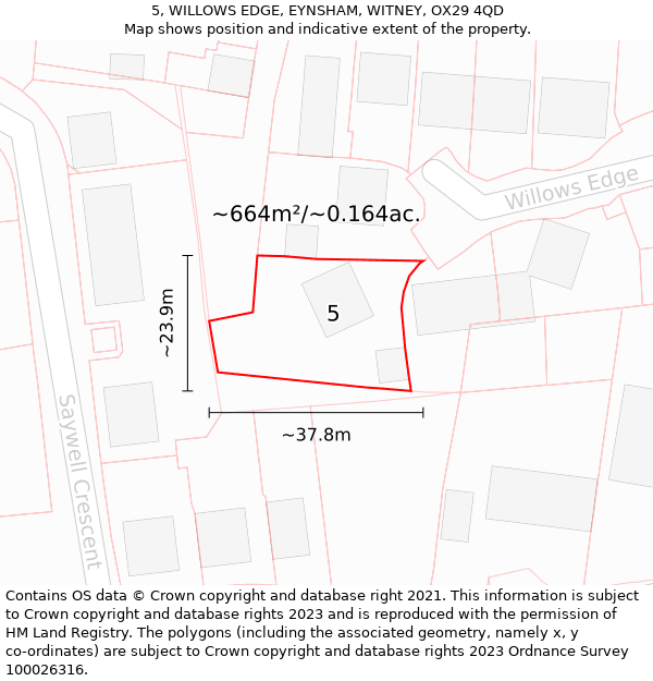 5, WILLOWS EDGE, EYNSHAM, WITNEY, OX29 4QD: Plot and title map