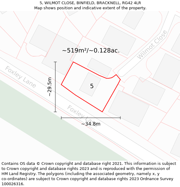 5, WILMOT CLOSE, BINFIELD, BRACKNELL, RG42 4LR: Plot and title map