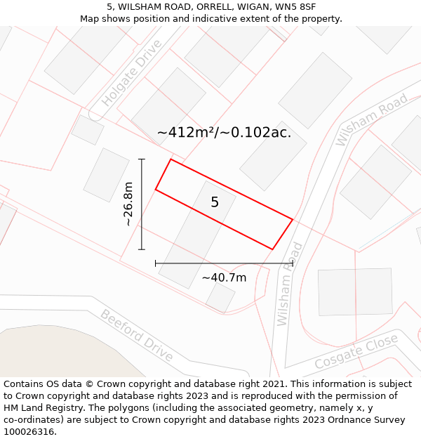 5, WILSHAM ROAD, ORRELL, WIGAN, WN5 8SF: Plot and title map