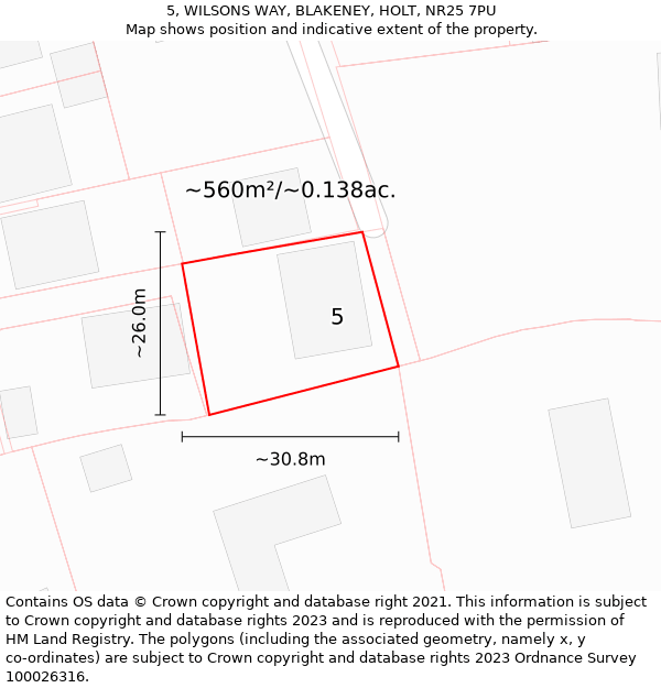 5, WILSONS WAY, BLAKENEY, HOLT, NR25 7PU: Plot and title map