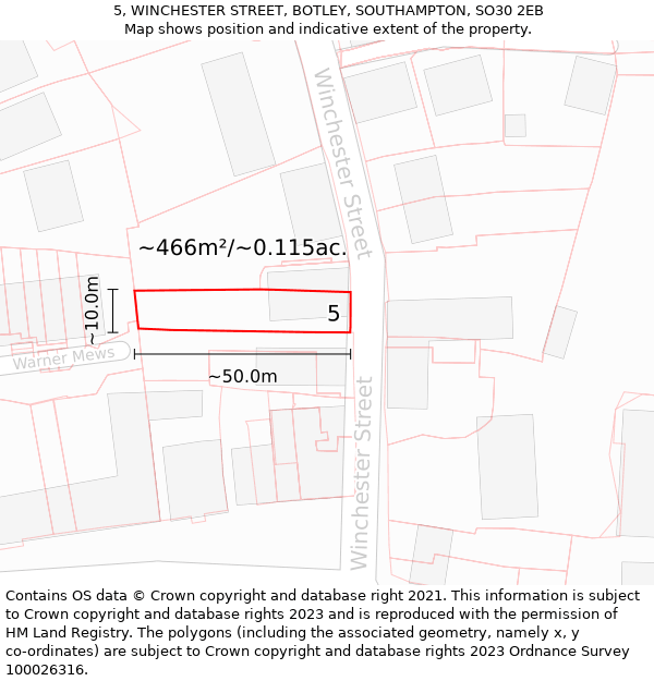 5, WINCHESTER STREET, BOTLEY, SOUTHAMPTON, SO30 2EB: Plot and title map