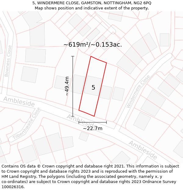 5, WINDERMERE CLOSE, GAMSTON, NOTTINGHAM, NG2 6PQ: Plot and title map