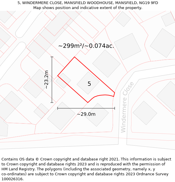 5, WINDERMERE CLOSE, MANSFIELD WOODHOUSE, MANSFIELD, NG19 9FD: Plot and title map