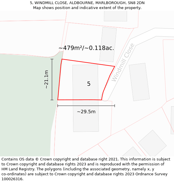 5, WINDMILL CLOSE, ALDBOURNE, MARLBOROUGH, SN8 2DN: Plot and title map