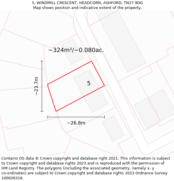 5, WINDMILL CRESCENT, HEADCORN, ASHFORD, TN27 9DG: Plot and title map