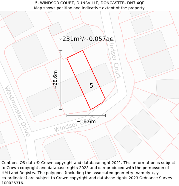 5, WINDSOR COURT, DUNSVILLE, DONCASTER, DN7 4QE: Plot and title map