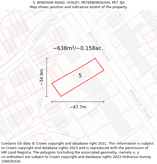 5, WINDSOR ROAD, YAXLEY, PETERBOROUGH, PE7 3JA: Plot and title map