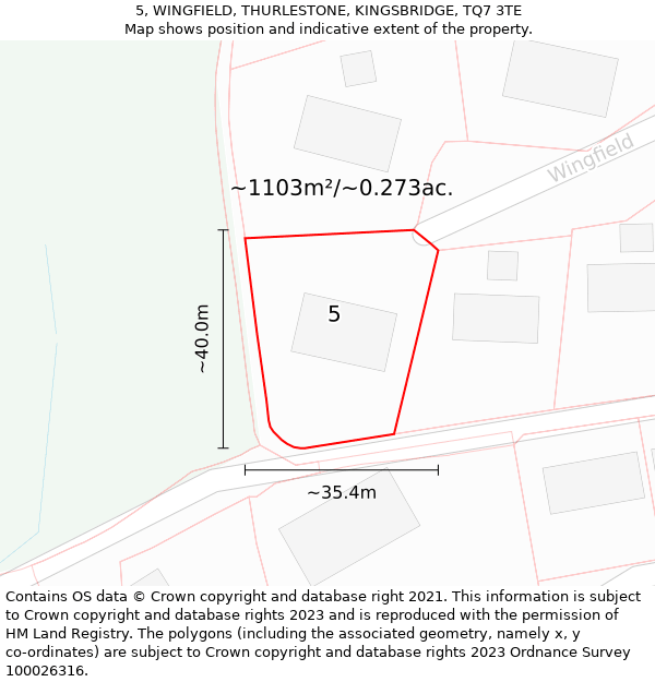 5, WINGFIELD, THURLESTONE, KINGSBRIDGE, TQ7 3TE: Plot and title map