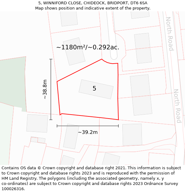 5, WINNIFORD CLOSE, CHIDEOCK, BRIDPORT, DT6 6SA: Plot and title map