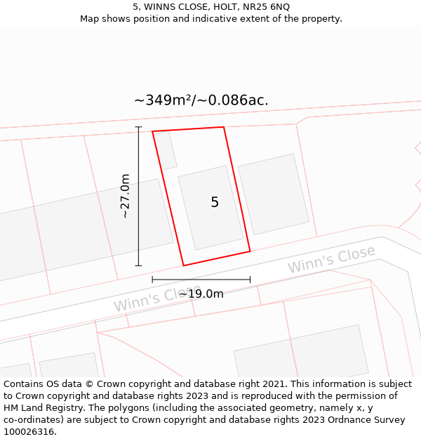 5, WINNS CLOSE, HOLT, NR25 6NQ: Plot and title map