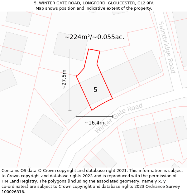 5, WINTER GATE ROAD, LONGFORD, GLOUCESTER, GL2 9FA: Plot and title map