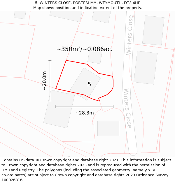 5, WINTERS CLOSE, PORTESHAM, WEYMOUTH, DT3 4HP: Plot and title map