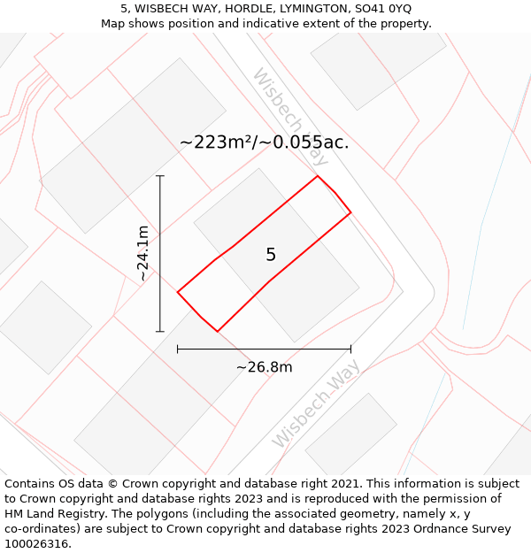 5, WISBECH WAY, HORDLE, LYMINGTON, SO41 0YQ: Plot and title map