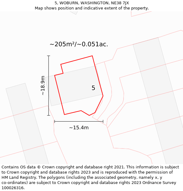 5, WOBURN, WASHINGTON, NE38 7JX: Plot and title map