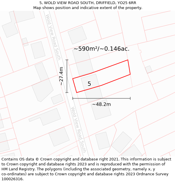 5, WOLD VIEW ROAD SOUTH, DRIFFIELD, YO25 6RR: Plot and title map