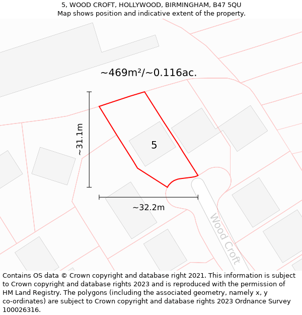 5, WOOD CROFT, HOLLYWOOD, BIRMINGHAM, B47 5QU: Plot and title map