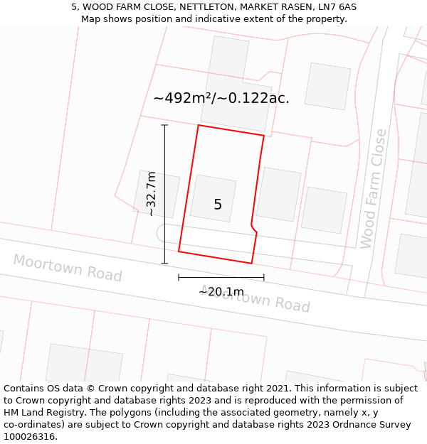 5, WOOD FARM CLOSE, NETTLETON, MARKET RASEN, LN7 6AS: Plot and title map