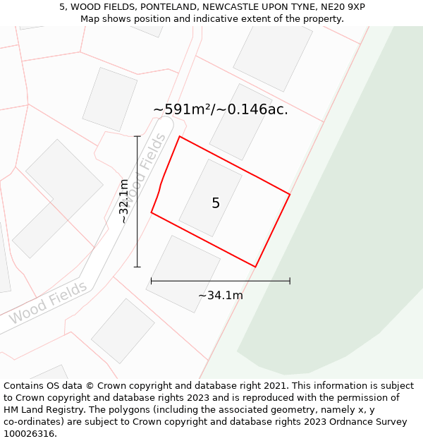 5, WOOD FIELDS, PONTELAND, NEWCASTLE UPON TYNE, NE20 9XP: Plot and title map