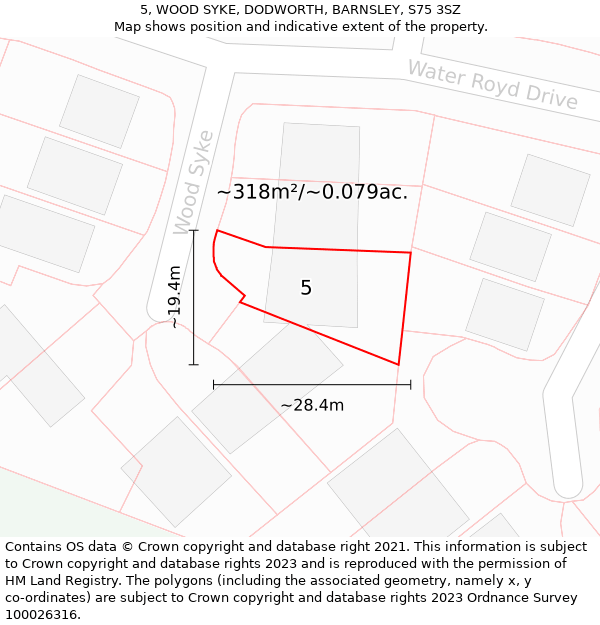 5, WOOD SYKE, DODWORTH, BARNSLEY, S75 3SZ: Plot and title map