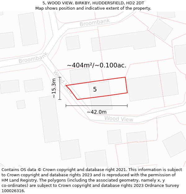 5, WOOD VIEW, BIRKBY, HUDDERSFIELD, HD2 2DT: Plot and title map